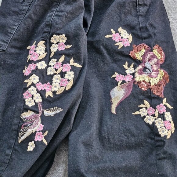 RJR John Rocha Jeans Womens 18 R Black High Rise Embroidery Flowers Sequins Boho - Picture 11 of 16